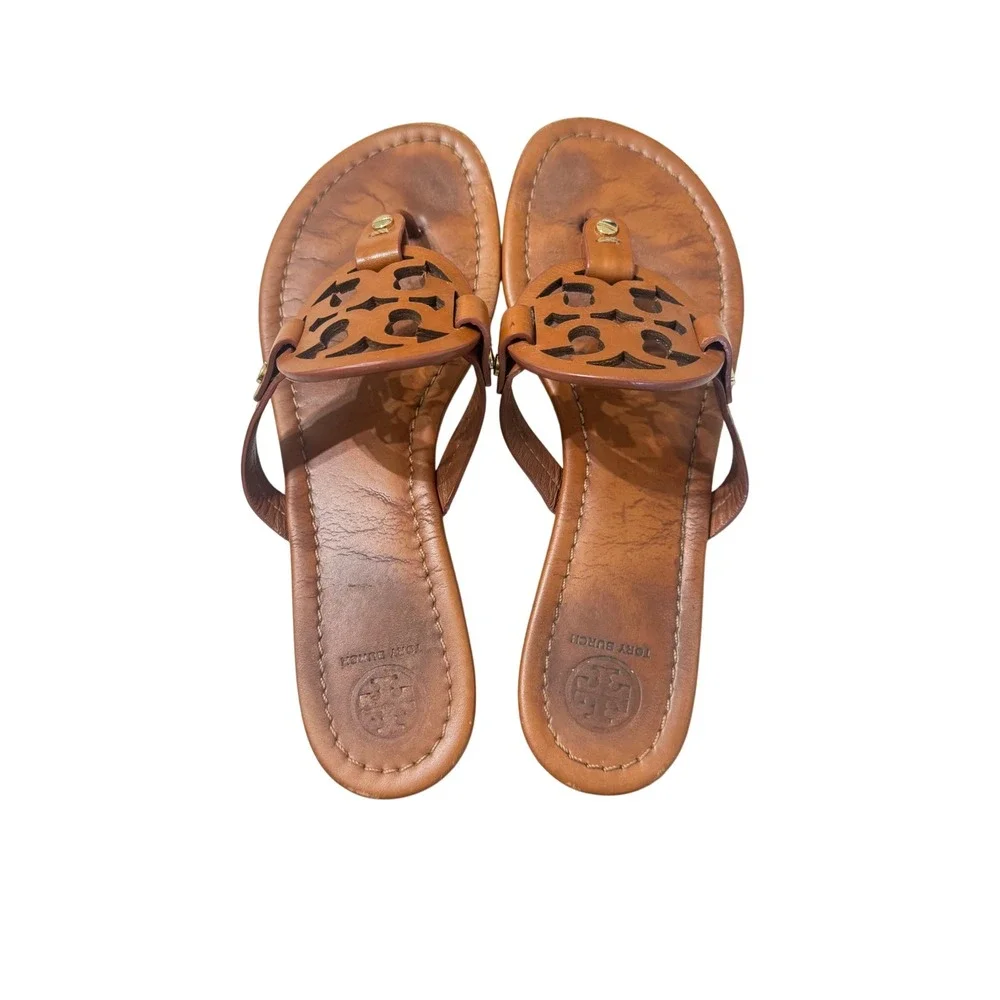 Tory Burch Miller Sandals Womens‎  Vintage Vachetta Tan Leather Good Condition